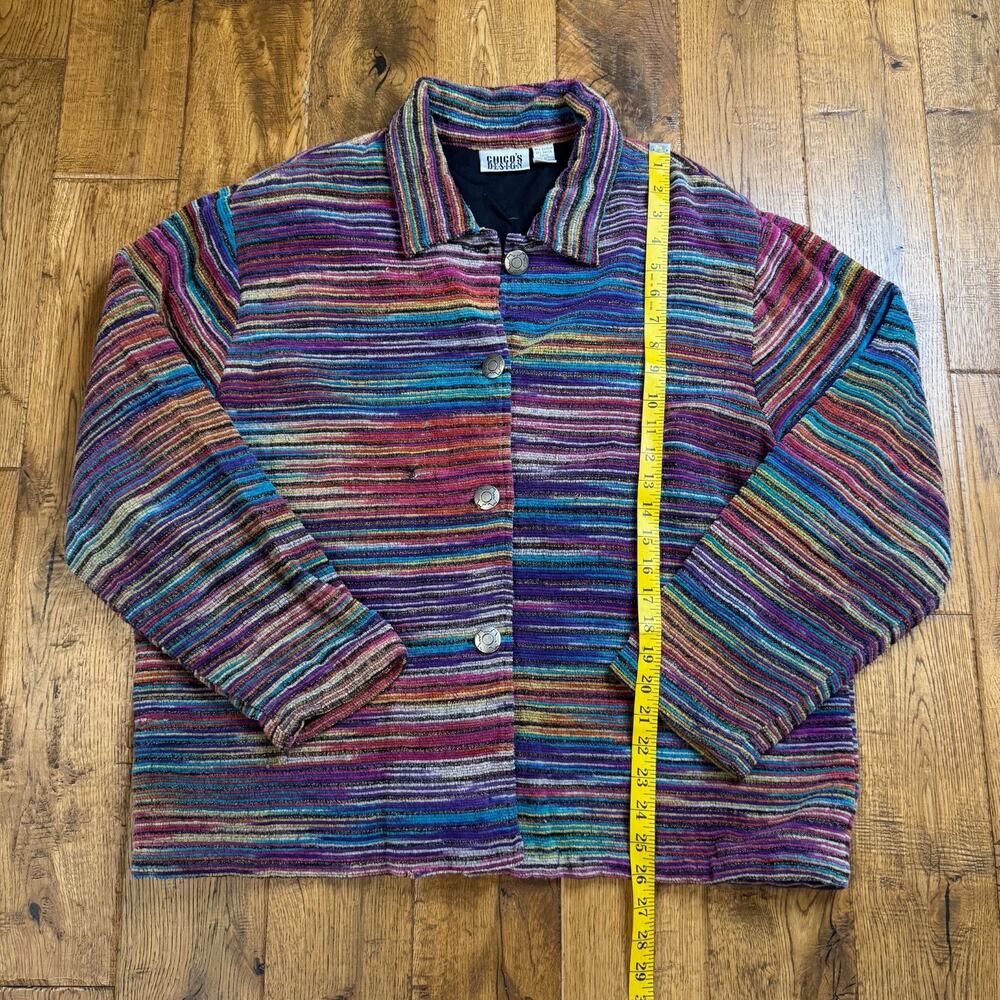 Chico's Design Colorful Striped Button Up Blazer Cotton Rayon Chicos Sz 3/ XL - Picture 4 of 6